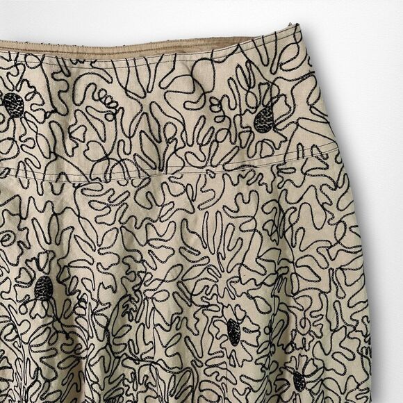 Vintage Carlisle Embroidered Line Art Linen A Line Beige Midi Skirt Size 14 - Picture 2 of 11
